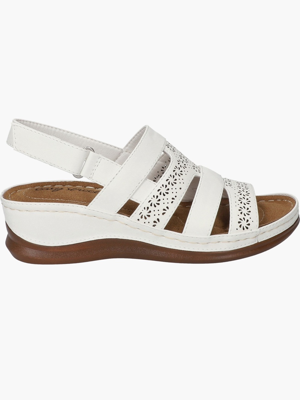 Easy Street Alexi Wedge Sandals Womens 8.5 White Laser Cut Strappy comfy